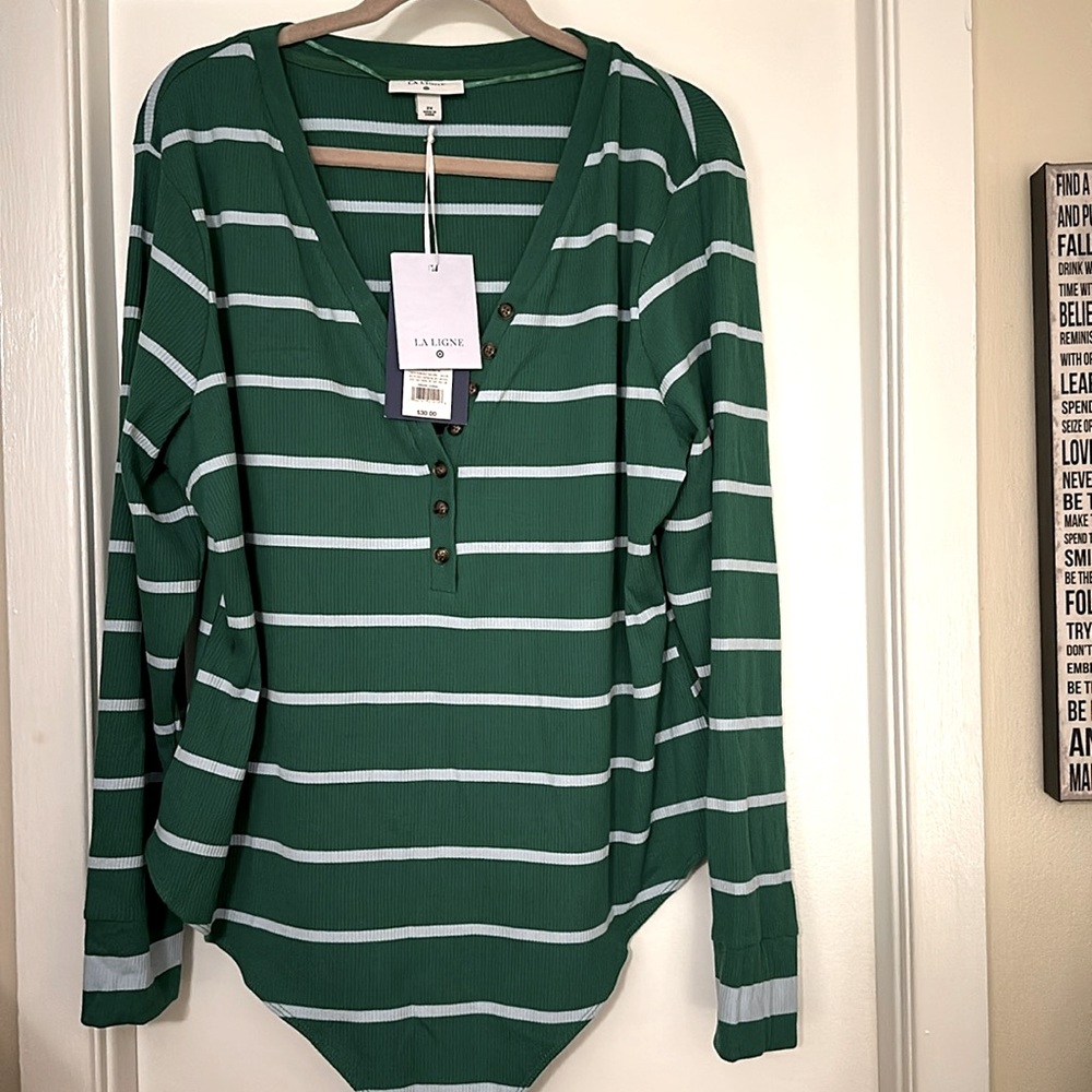La Ligne plus size women’s green and white bodysuit NWT - Picture 2 of 3